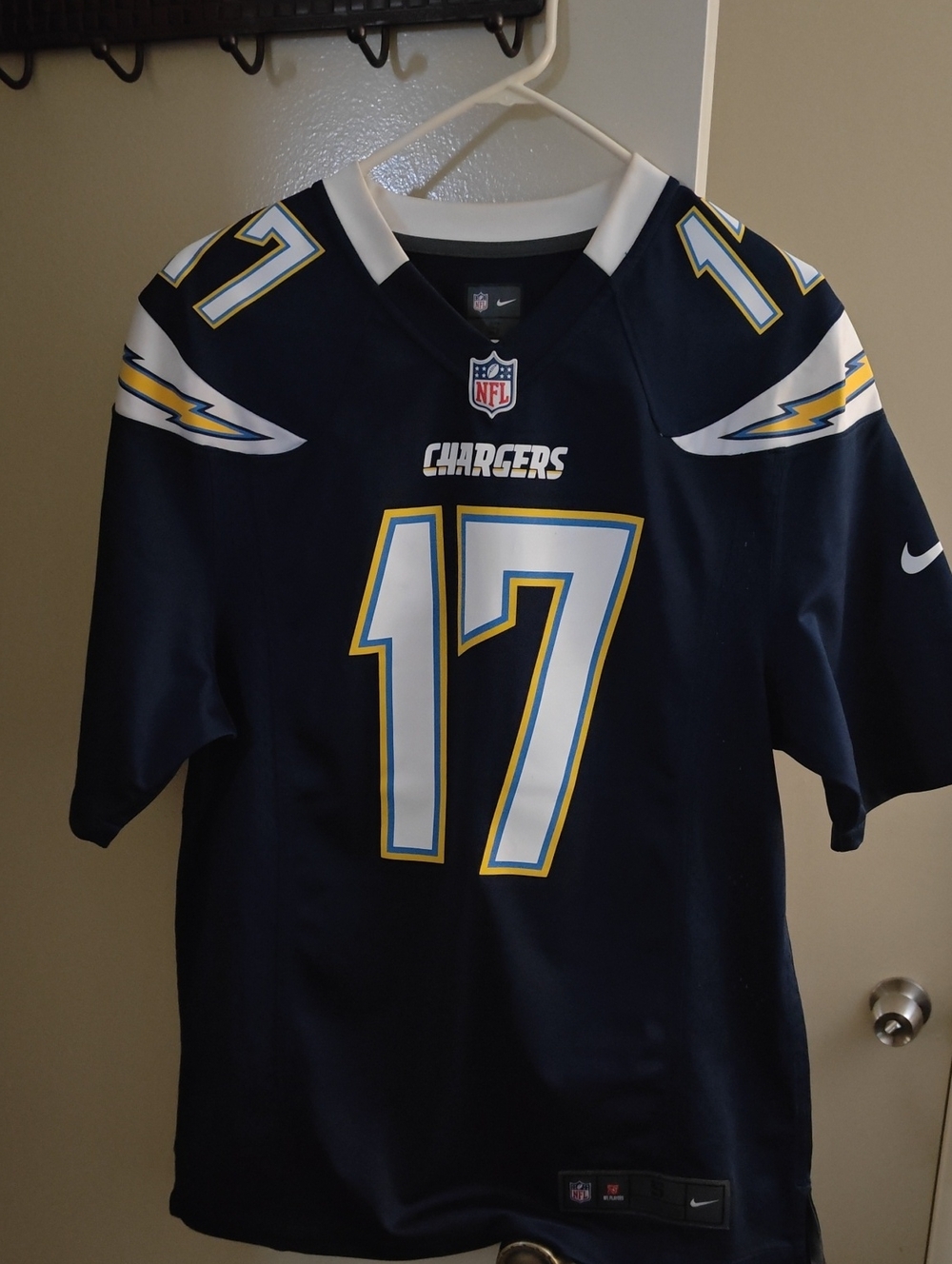 Nike Los Angeles Chargers #17 Rivers Football Jersey with White and Gold Accents